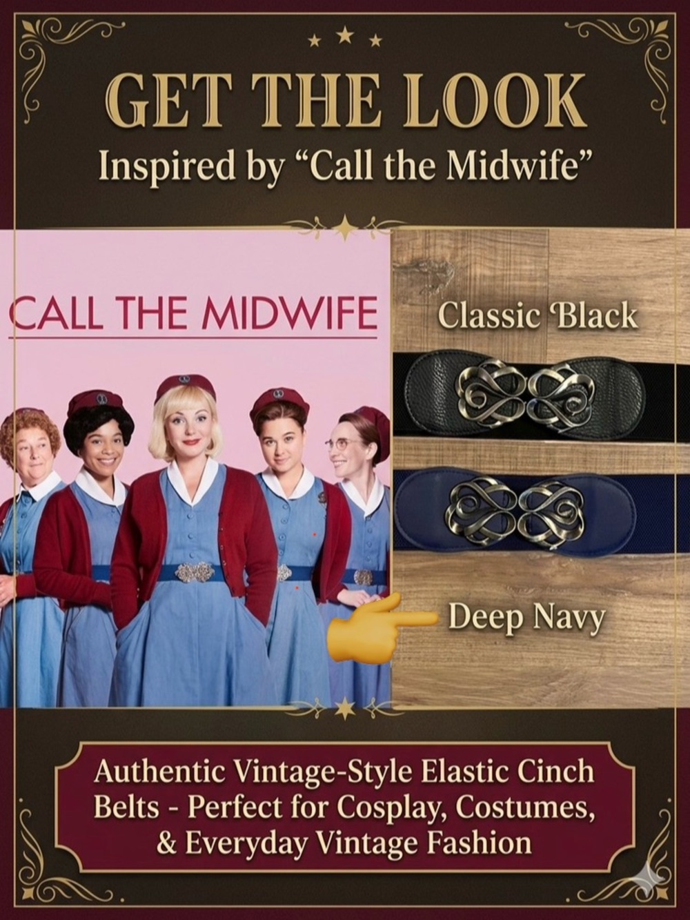 Elegant Navy Blue Belt with Gold Buckle